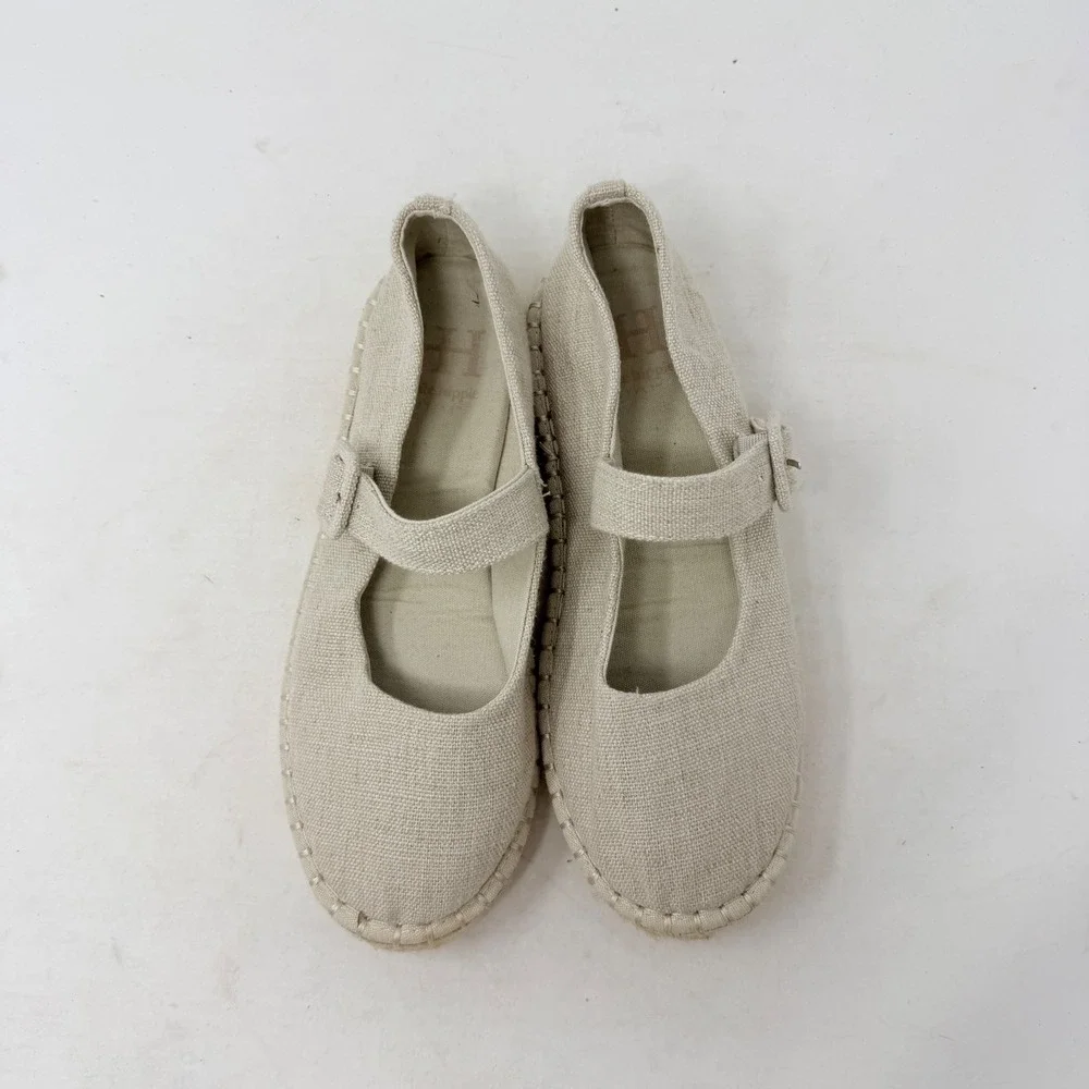 Haute Hippie Oatmeal Cecily Mary Jane Espadrille Flats Canvas‎ Size 8.5 Boho